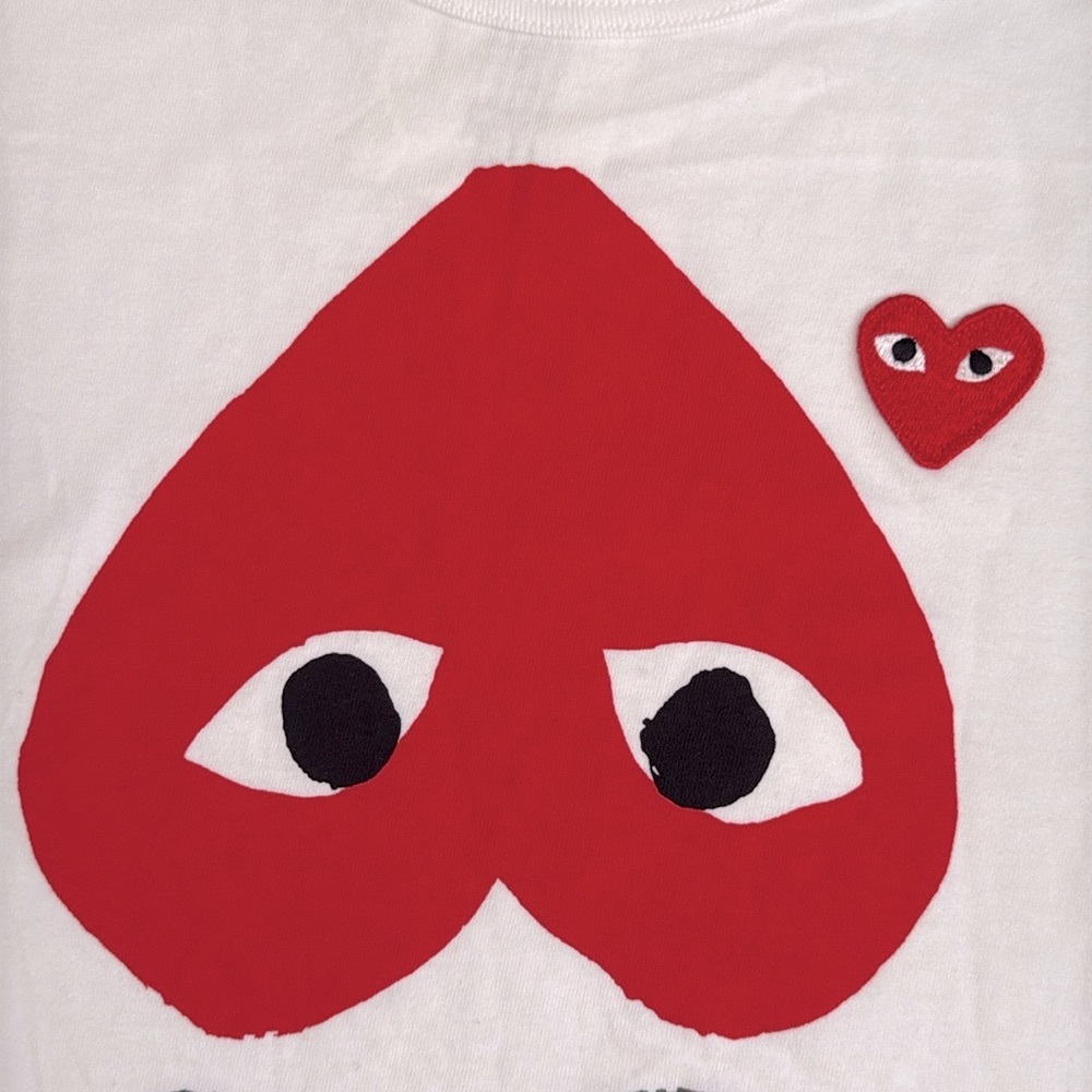 {NWT} PLAY Comme des Garcons | Camo Mirror Double Upside Down Heart T-shirt (L) - Picture 6 of 14